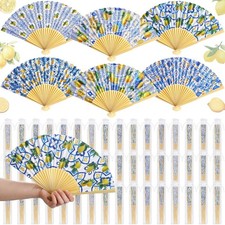 Briwooody 48 Set Capri Lemon Hand Folding Fans with Organza Bags Bulk Wedding...
