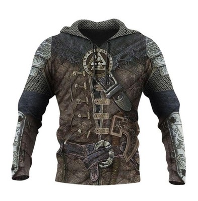 Viking Warrior 3D Hoodie, Leather Armor Chainmail Print