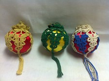 Ornament- Hand Decorated Silk ball ornaments- Yellow  Red