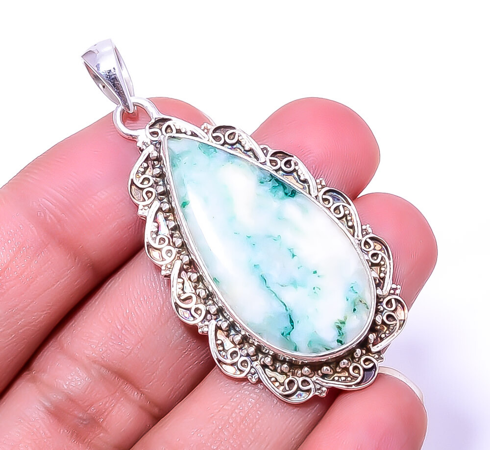Tree Agate Sterling Silver Pendant 2.15 Inch Australian Fine Art Jewelry P9411