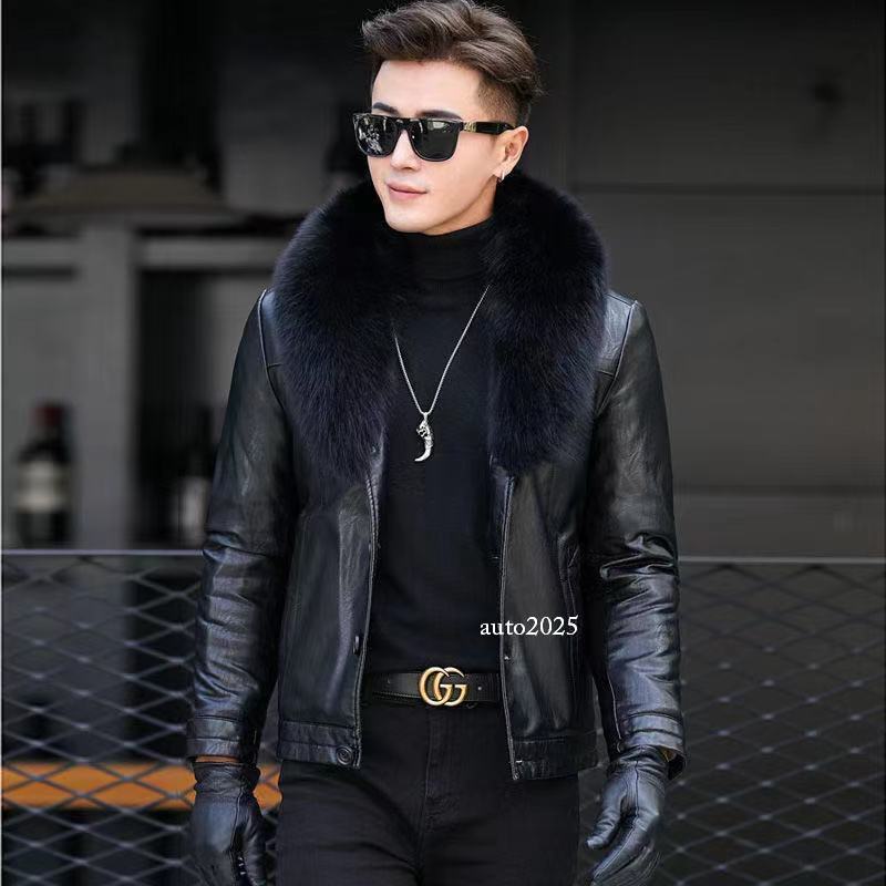 Genuine Leather Jacket Mens All-in-one Short Detachable Fox Fur