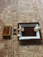 ST Dupont Jerobaum table lighter. ST Dupont porcelain ashtray and cutter.