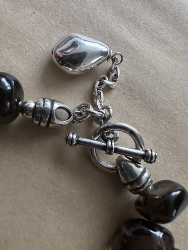 925 Sterling Silver Teardrop Smokey Quartz Gemstone Bead Beaded Bracelet 51g - Picture 3 of 18