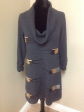 ALFANI Charcoal Grey Sweater Dress Sequin Detail Cowl Neck 3/4 Sleeve Small S