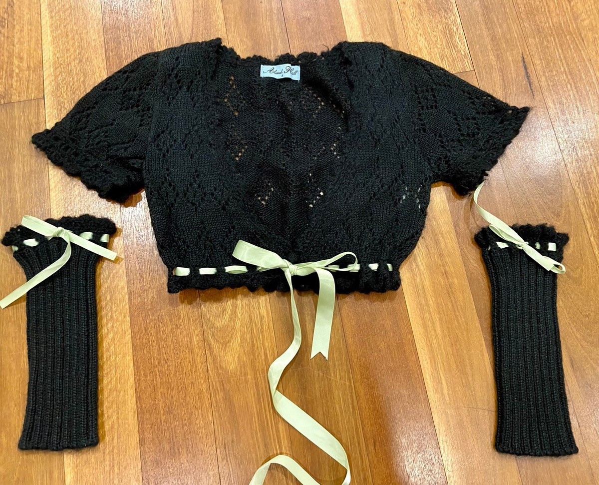 Alannah Hill Cropped Knit Separate Sleeves Mint Ribbon Ties