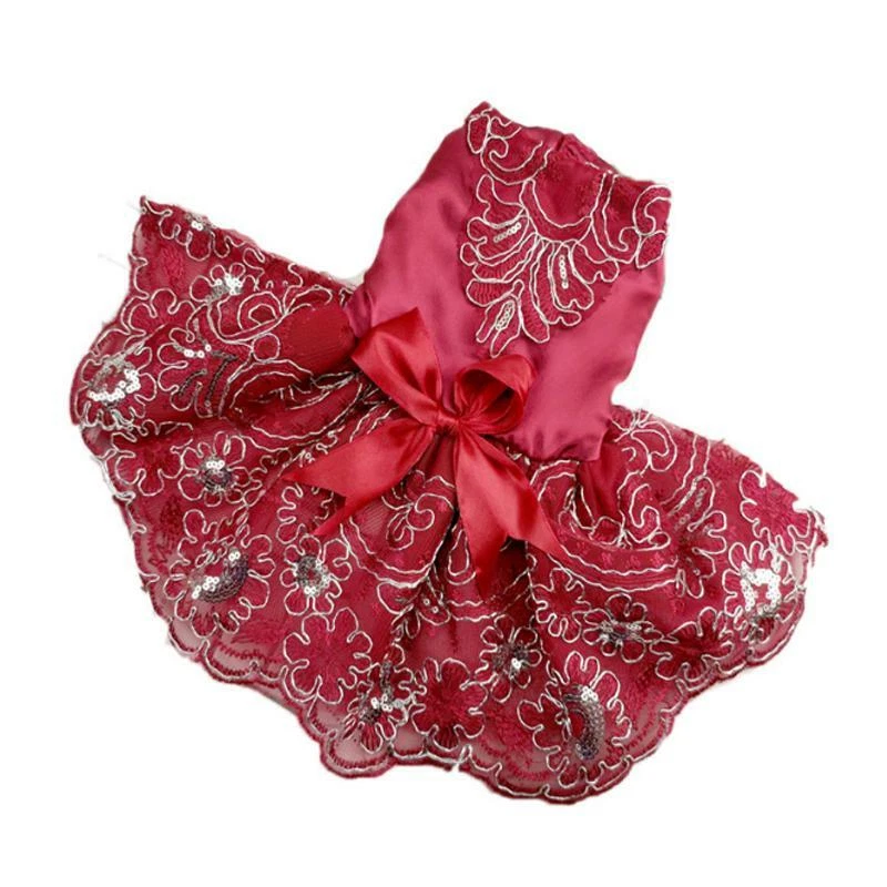 Новый домашних животных собак одежды свадебное платье кружева вышивка милый бант маленькая собака пальто XS-XL - Изображение 4 из 4