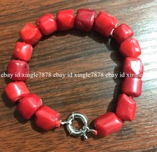 Genuine Natural Cylinder South Sea Red Coral Gemstone Bracelet 7.5''