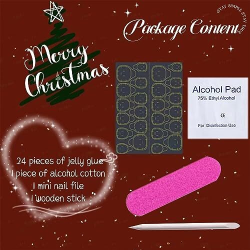24 Pcs Christmas Press on Nails Medium Coffin Fake Nails Glitter Style 7 - Picture 5 of 7