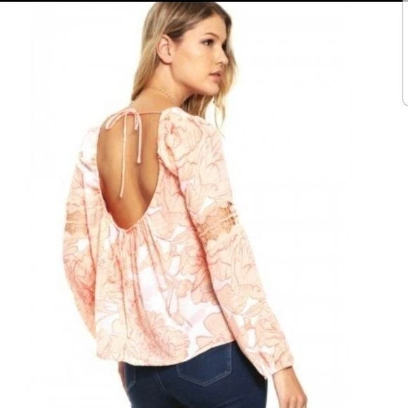 Guess Mod Poppy Orlando Blouse Womens S Pink Summer Chic Boho Hippie Beach