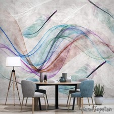 Fleece Photo Wallpaper Mural Wall Art Retro Feather Abstract Lines 7044