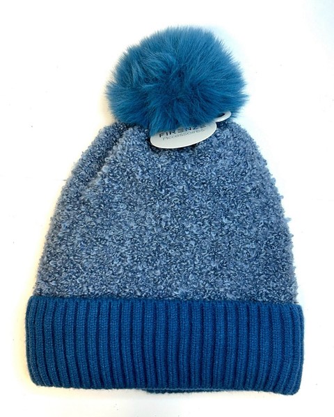 Firenze BommelmüTze MüTze Mit Bommel Aus Kunstpelz Damen Blau GefüTtert Onesize-image