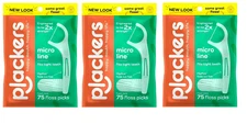BL Plackers Micro Line Floss Picks Fresh Mint 75ct each *Three Pack*