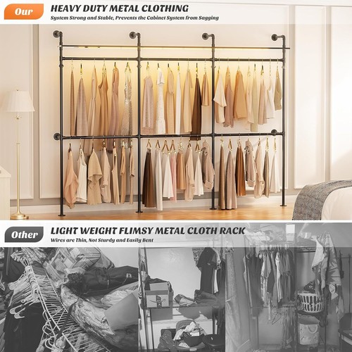 10FT Industrial Pipe Clothing Rack, Heavy Duty Wall Mounted Closet Wardrobe Rack - Picture 5 of 7