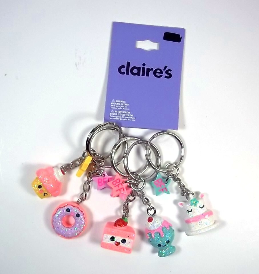 Claire's set of 5 Sweet Treats BFF stars glitter 3D keyring or bag
