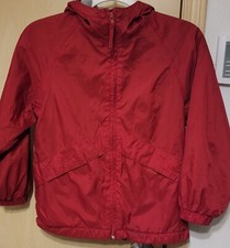 LL Kids by LL bean Size Sm/8 Red Nylon Rain Coat Jacket Hooded Pockets