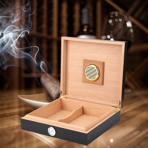 Mini Humidor Cigar Box Vintage Wooden Cigarette Container Storage Case (Black) - Picture 4 of 9