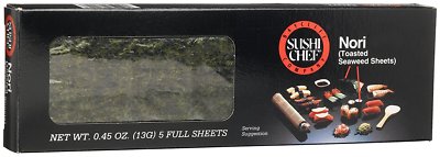Sushi Chef Nori, Toasted Seaweed Sheets, 5 Sheets per Box, .45 Oz Boxes- 6 Pack