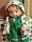 Porcelain Doll Hand Made Outfit Irish Shamrock Print 18” Stand And Dust Cover — photo 8
