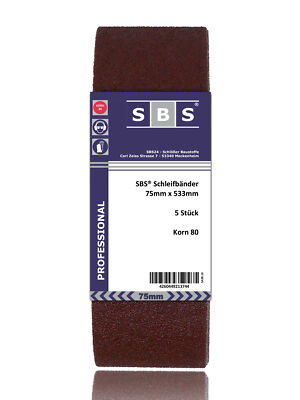 SBS  Schleifband 75 x 457mm 10 Stück Korn 80 Gewebe Schleifbänder P80 Bänder