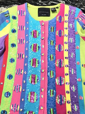 Michael Simon Colorful Easter Holiday Cardigan Sweater ~ Women s Medium  EUC
