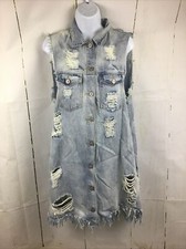 Vintage90 sFiord Distressed Acid Washed Denim Long Trucker Boyfriend Jacket Sz.M