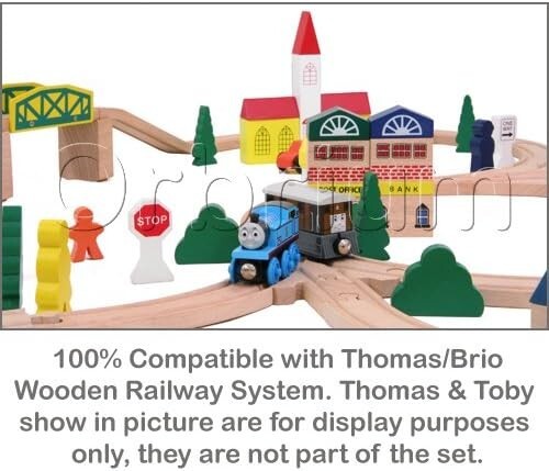 Orbrium Toys 100 Piece Triple Loop Wooden Train Set Track Generic Multicolor