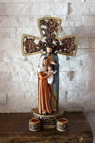 Guirnalda de Adviento Cruz Belén 14 pulgadas Candelabro de Navidad Sagrada Familia Adornado