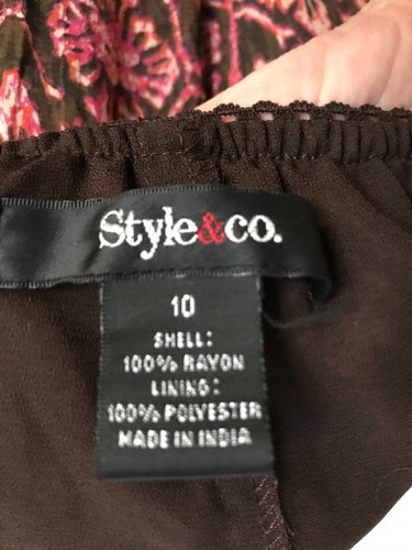 Style&Co Ikat Pattern Skirt Brown Multi 10 M Pink Orange India Crinkle Lined - Picture 6 of 8