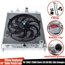 For 92-00 Honda Civic/ Integra 3 Row Full Aluminum Core Radiator+14" Cooling Fan
