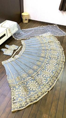 LANCIO NUOVA RETE PESANTE LEHENGA CHOLI CON DUPATTA PER MATRIMONIO E FESTA - Foto 6 di 14