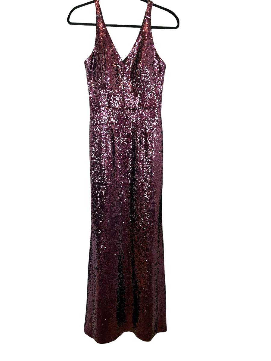 Nightway Women's Purple Metallic Sequin V-Neck A-Line Gown Dress S