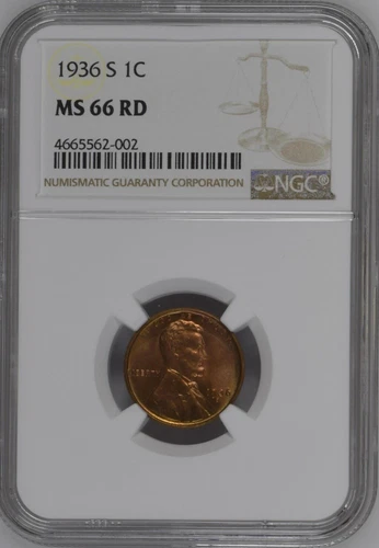 1936-S 1C RD  Lincoln Wheat One Cent NGC MS66RD   4665562-002