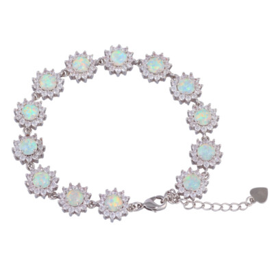 Kivony Hawaii Beach White Sun Flower 925 Sterling Sliver Fire Opal Bracelet 18cm