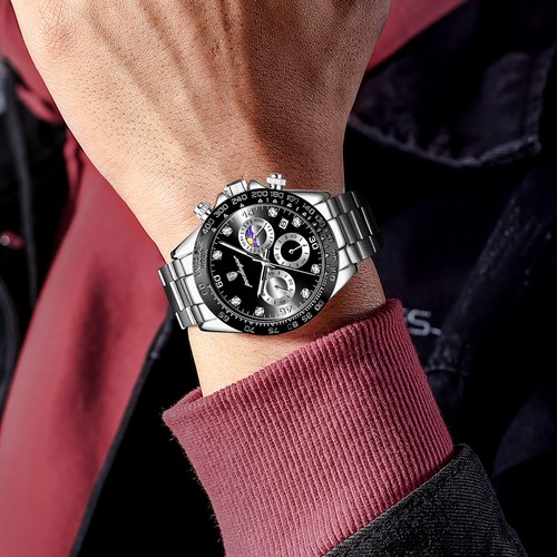 Luxury Calendar Watch Mens Chronograph Quartz Wristwatches Waterproof Luminous - Picture 6 of 16