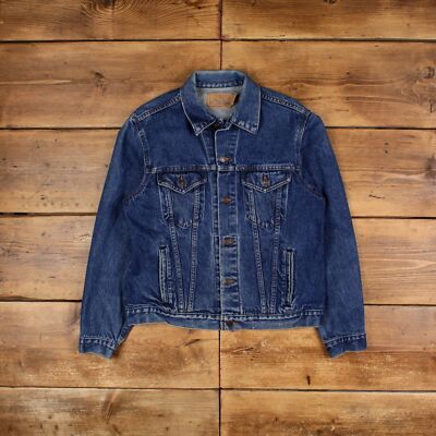 Vintage Plain Pockets Workwear Jacket S Denim Trucker Blue