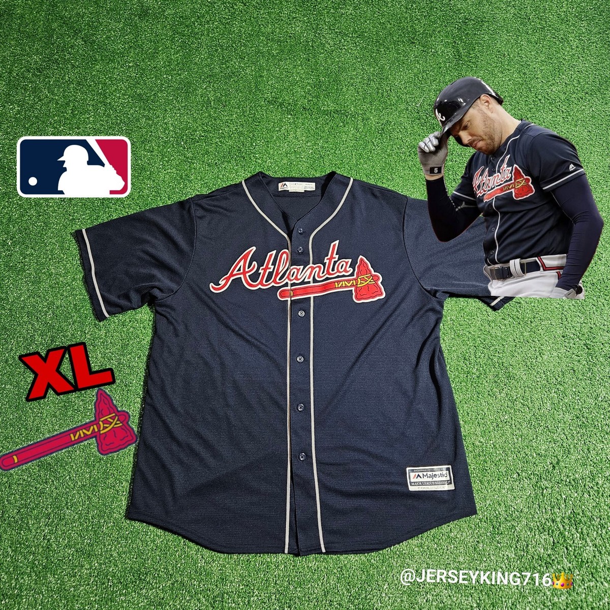 Majestic ATLANTA BRAVES Alternate Navy Jersey Men's XL | eBay