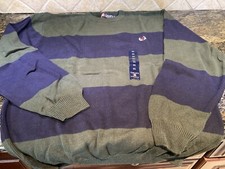 NOS Chaps Ralph Lauren 100% Cotton Sweater Green Navy Blue Men XL Made In USA