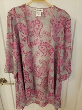 Nwot Elisabeth Williams Gray/ Pink Paisley Sz Xl Open Sheer Tunic Cardigan