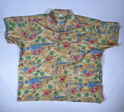 Rima Hawaiian shirt men's XXL short sleeve wind surf, hibiscus Aloha Tiki Hawaii