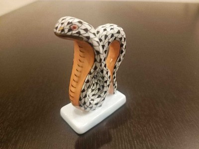 Herend Snake Statue Figurine Porcelain Fishnet Pattern Black Zodiac Series Used | eBay