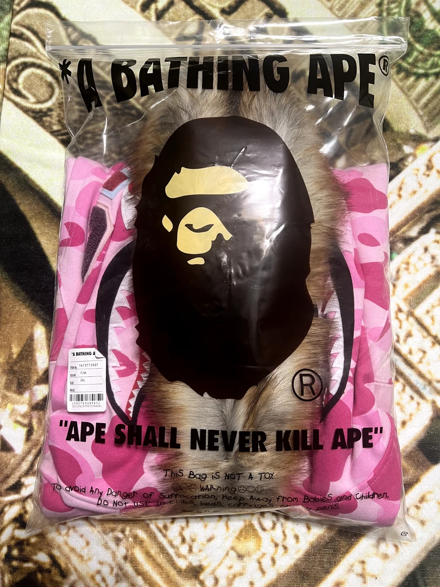 BAPE® X DON TOLIVER FAUX FUR SHARK ZIP HOODIE PINK SIZE XXL Japan