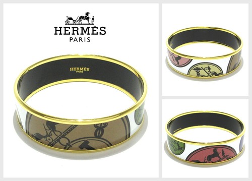 Hermes Enamel Gm Bangle Gold White Multi Metal Material Authentic from Japan