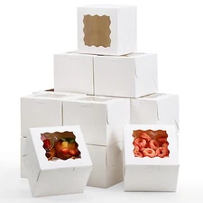 15pcs Bakery Boxes 6x6x5in Small Cake Boxes Cookie Boxes with Window White Cu...
