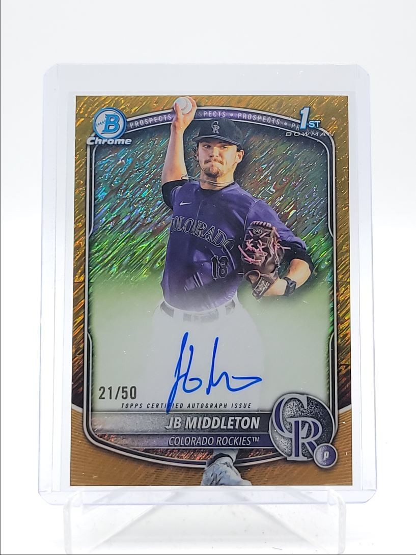 JB MIDDLETON 2025 BOWMAN CHROME DRAFT 1ST GOLD SHIMMER ROCKIES AUTO /50 Q0165