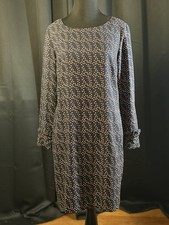 Banana Republic Womens Size 2 Navy Geometric Print Shift Dress Long Sleeve