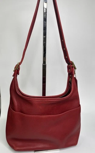 Coach 9058 Vintage Red Leather Legacy Hobo Shoulder Hand Bag Purse See Photos