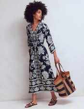Boden Nell Kimono Midi Jersey Dress Navy Elegant Blossom Size 6R (NWT)