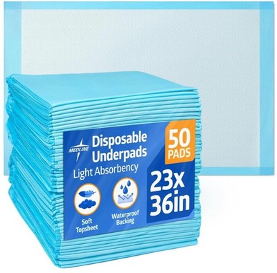 50 Count Medline Light Absorbency Underpad, 23'' x 36'',, Disposable Bed,.