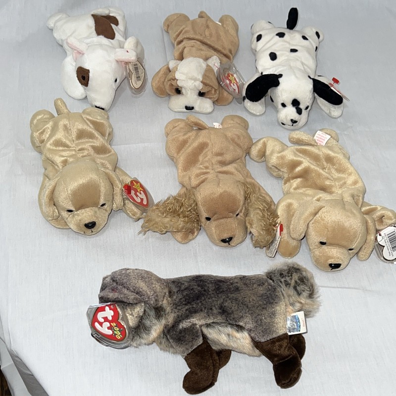 Ty Beanie Babies Mini Plush Lot of 7 Dogs Cat Donkey Vintage 1998