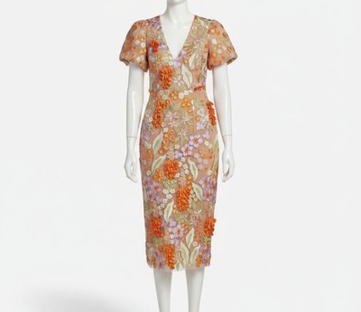 Elliatt Womens' Beige Remix Floral Embroidered MIDI-Dress Size L | eBay
